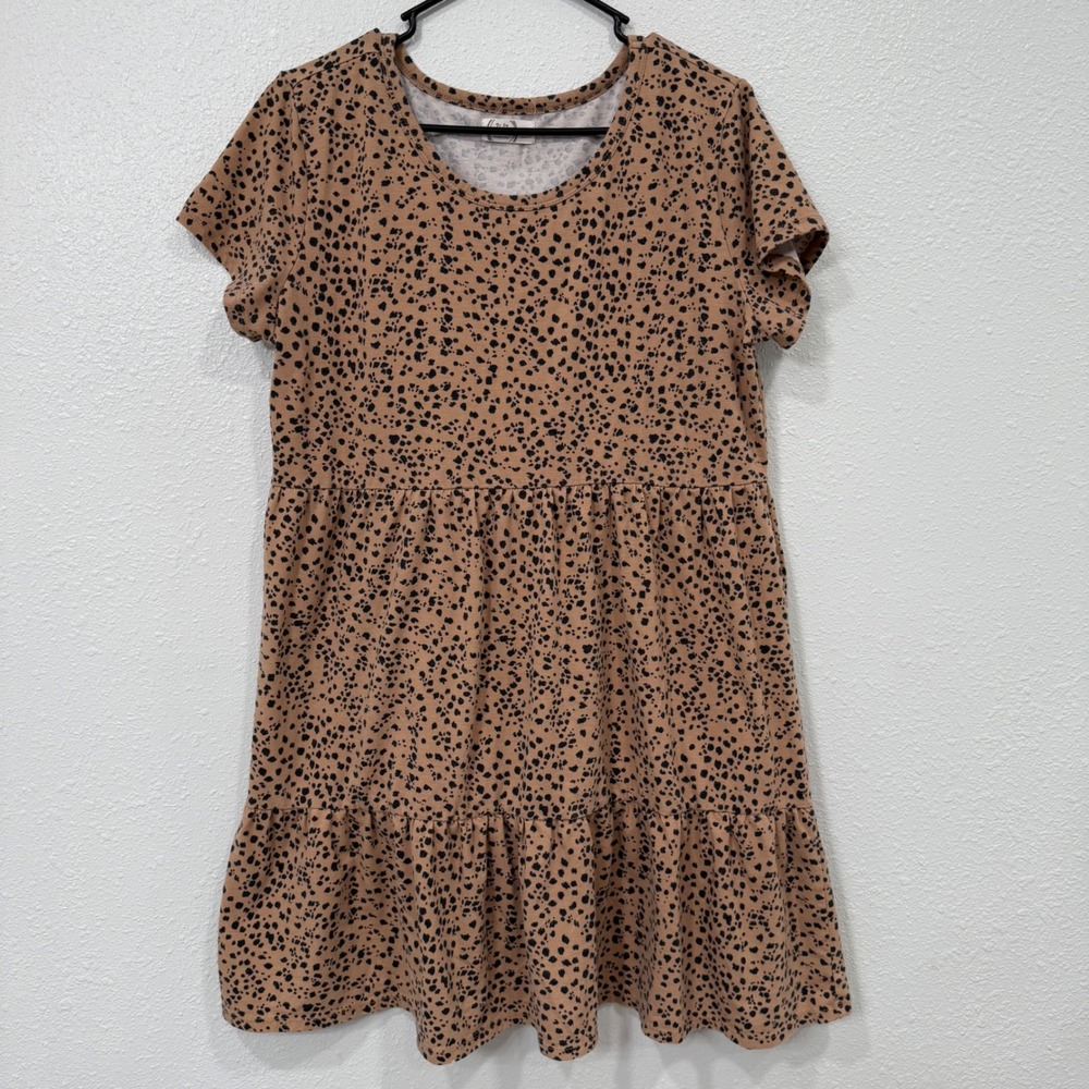 24/7 Maurices Tan Black Cheetah Print Tiered‎ Ruffle Dress Size XL